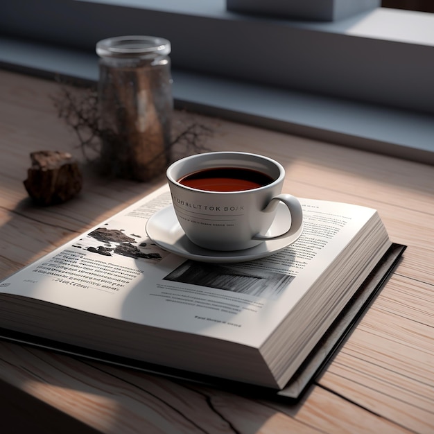 3d rendered photos of book and coffee