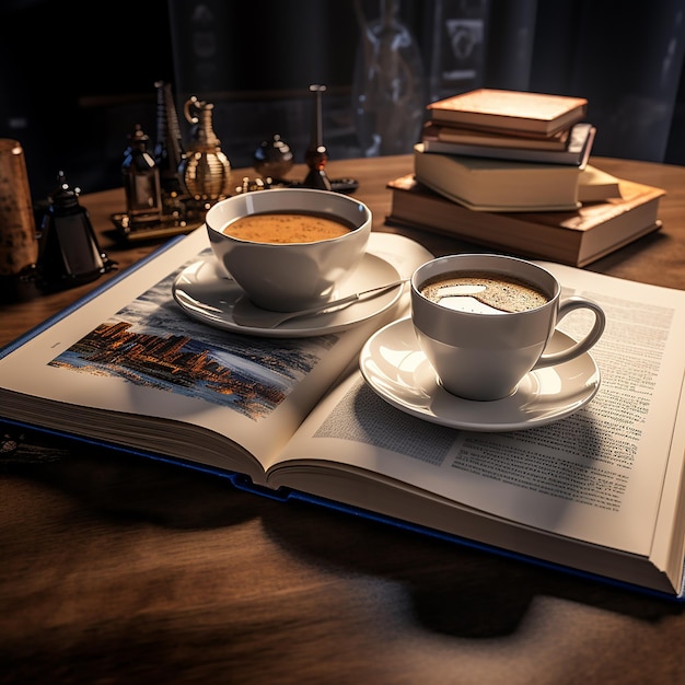 3d rendered photos of book and coffee