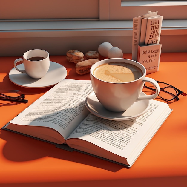 3d rendered photos of book and coffee