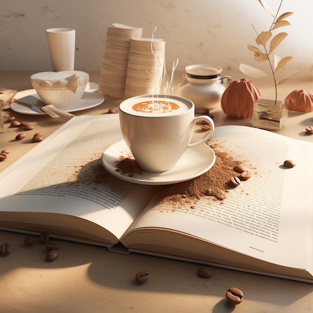 3d rendered photos of book and coffee