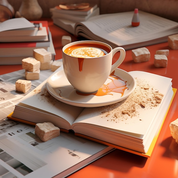 3d rendered photos of book and coffee