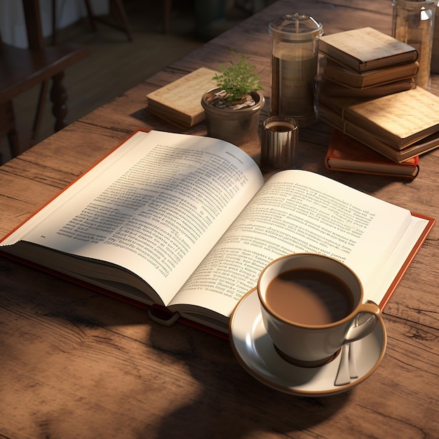 3d rendered photos of book and coffee