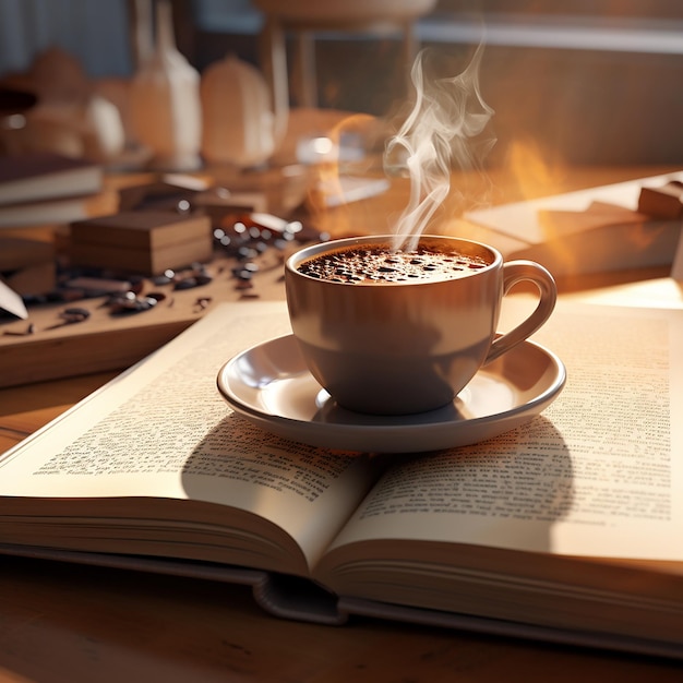 3d rendered photos of book and coffee