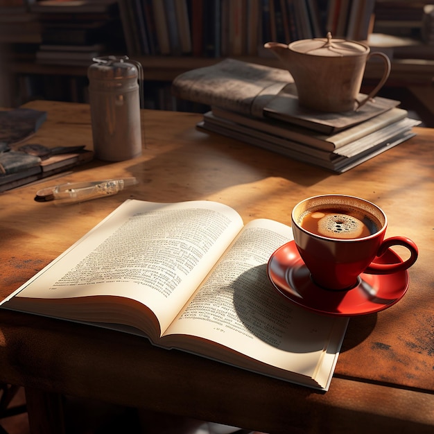 3d rendered photos of book and coffee