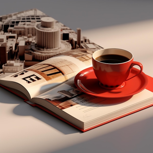 3d rendered photos of book and coffee