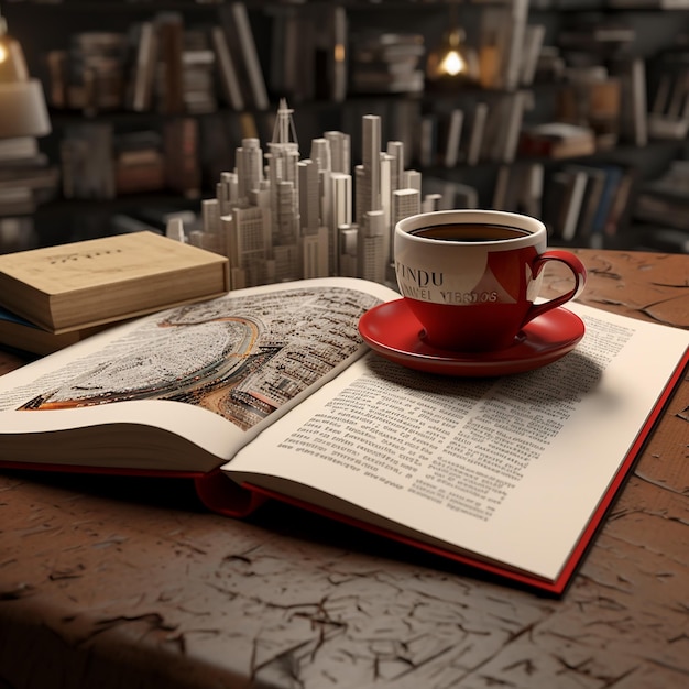 3d rendered photos of book and coffee