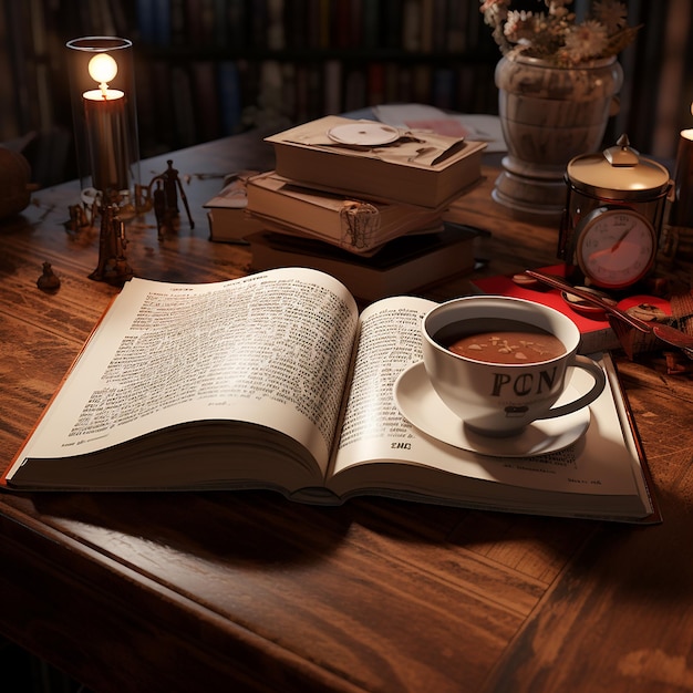 3d rendered photos of book and coffee