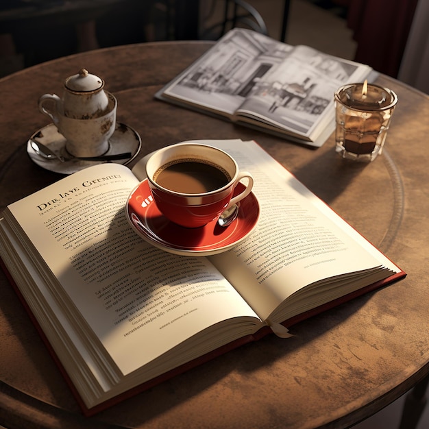 3d rendered photos of book and coffee