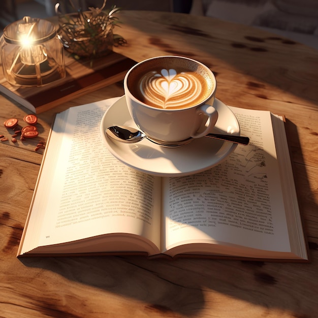 3d rendered photos of book and coffee