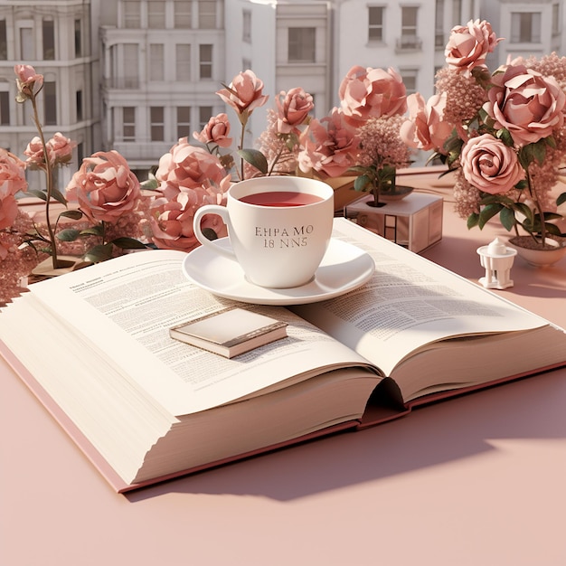 3d rendered photos of book and coffee