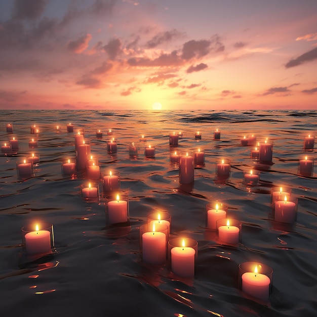 3d rendered photos of candles on beach