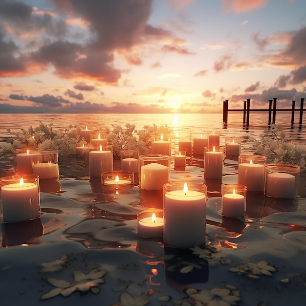 3d rendered photos of candles on beach