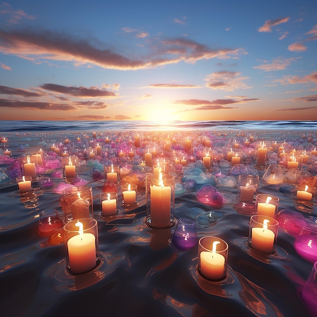 3d rendered photos of candles on beach