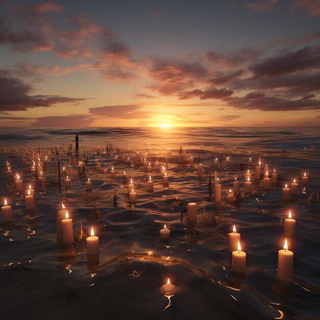 3d rendered photos of candles on beach