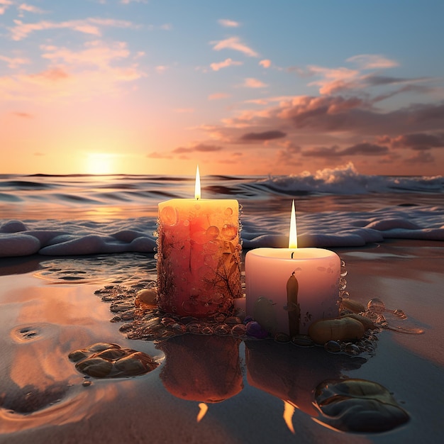 3d rendered photos of candles on beach