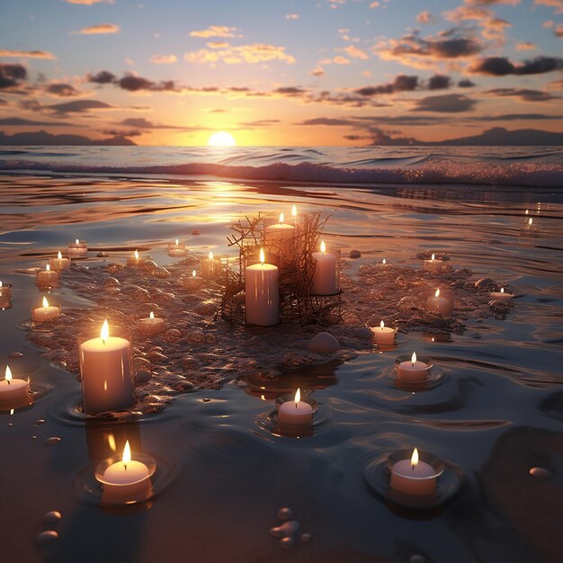 3d rendered photos of candles on beach