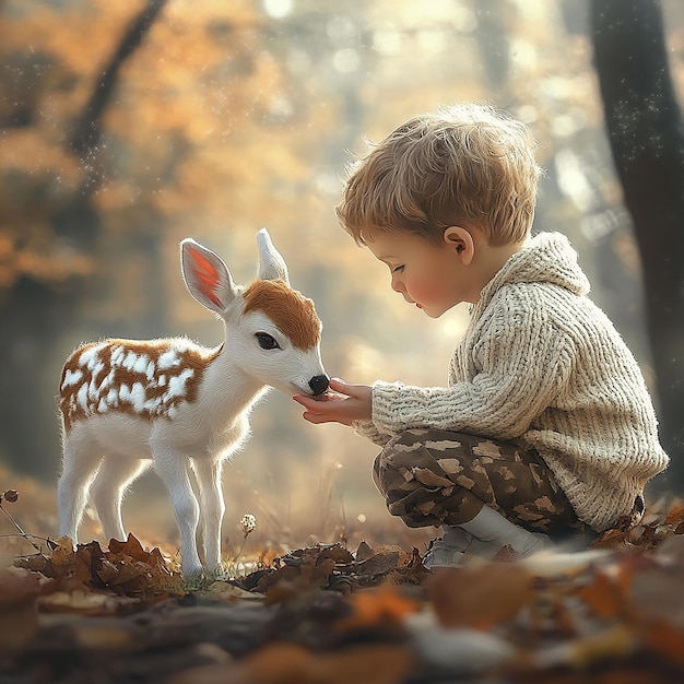 Photo 3d rendered photos of children with animal