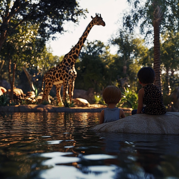 Photo 3d rendered photos of children in the zoo