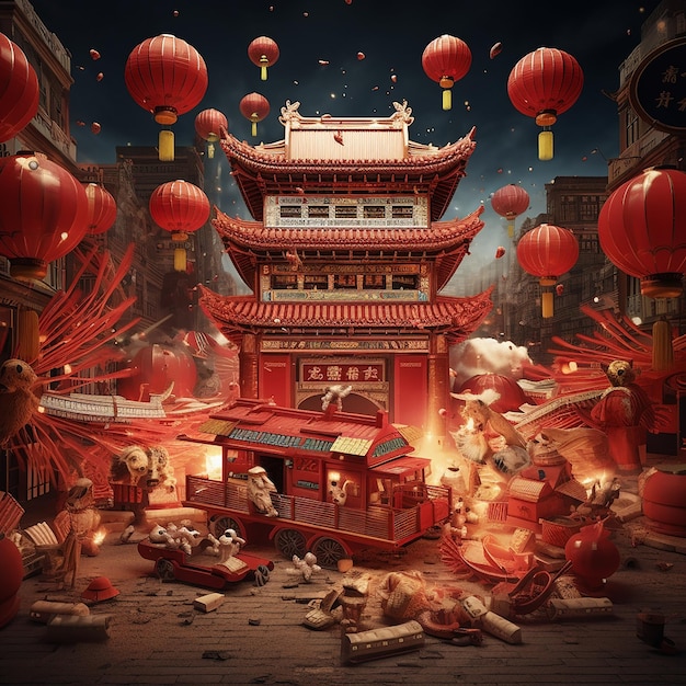 3d rendered photos of Chinese new year celebration