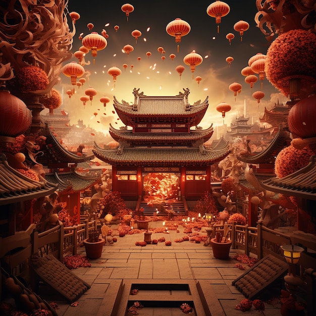 3d rendered photos of chinese new year celebration