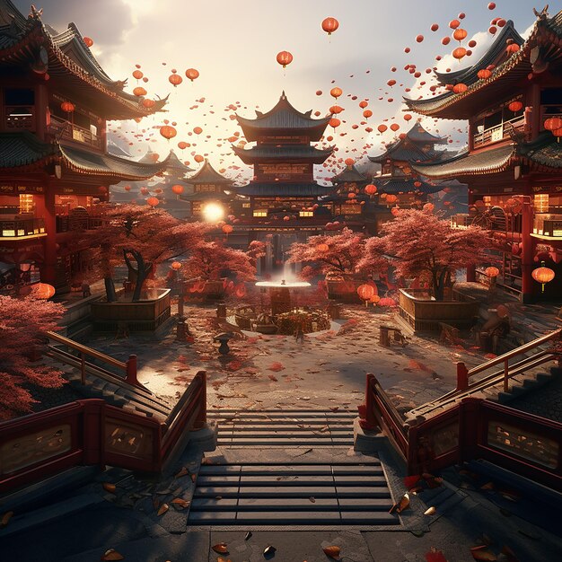 3d rendered photos of chinese new year celebrations