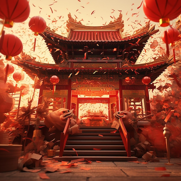 3d rendered photos of chinese new year celebrations