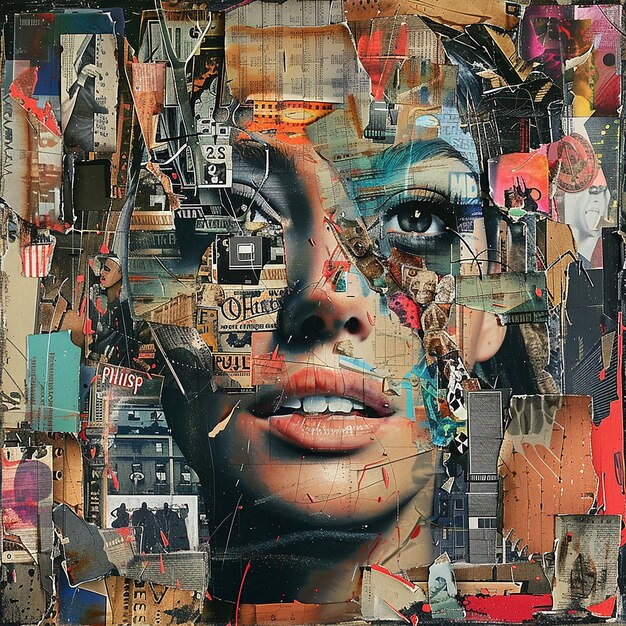 3d rendered photos of collage portrait on oil painting punk