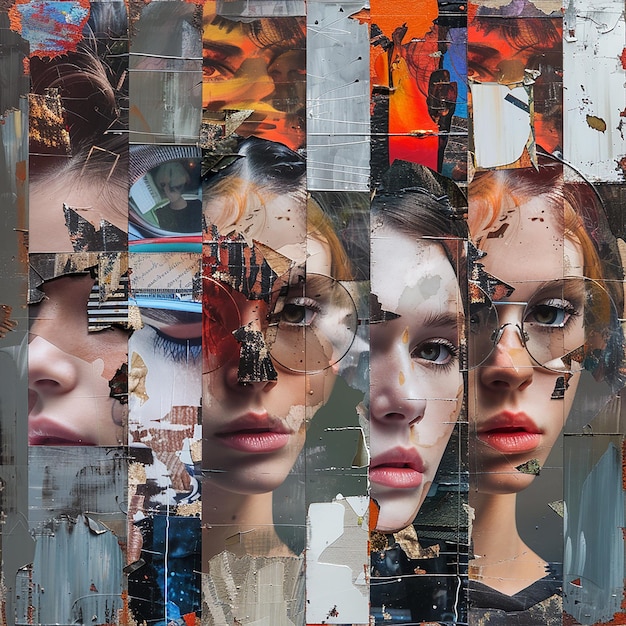 3d rendered photos of collage templates on oil painting human portraits punk