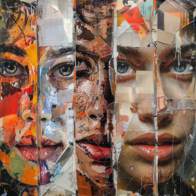 3d rendered photos of collage templates on oil painting human portraits punk