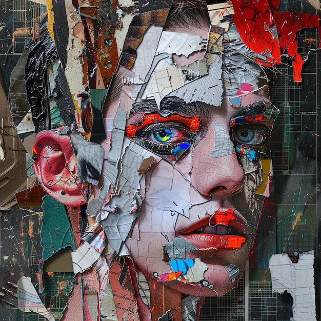 3d rendered photos of collage templates on oil painting human portraits punk