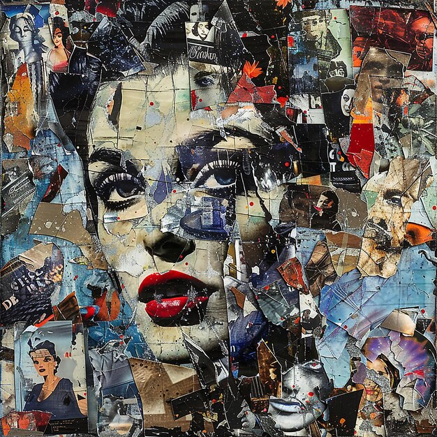 3d rendered photos of collage templates on oil painting human portraits punk