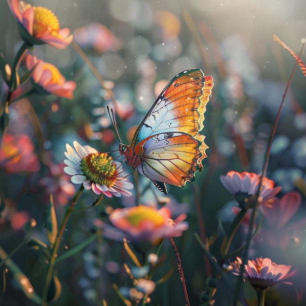 3d rendered photos of colorful butterfly on flower close view Nikon D850 105mm f 18 cinematic