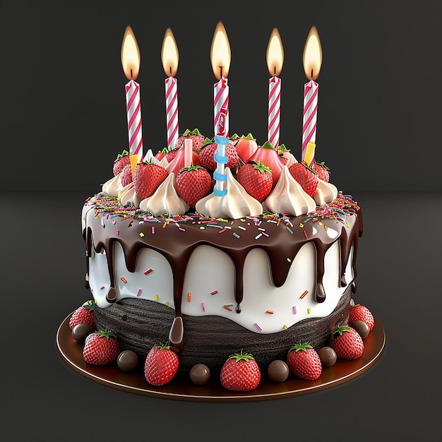 3d rendered photos of delicious birthday cake highly detailed photos