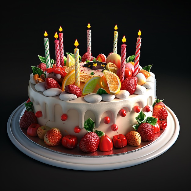 3d rendered photos of delicious birthday cake highly detailed photos