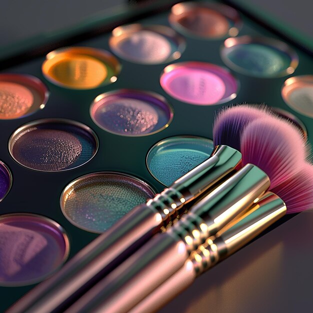 3d rendered photos of detailed cosmetics makeup brushes eyeshadow pallet