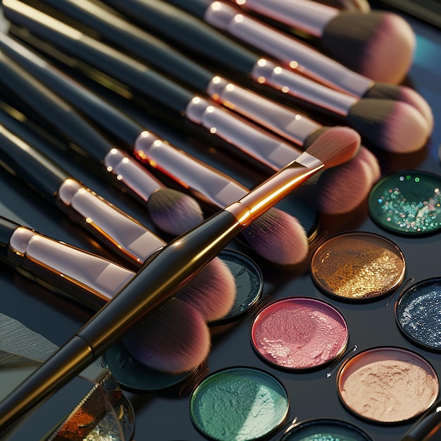 3d rendered photos of detailed cosmetics makeup brushes eyeshadow pallet