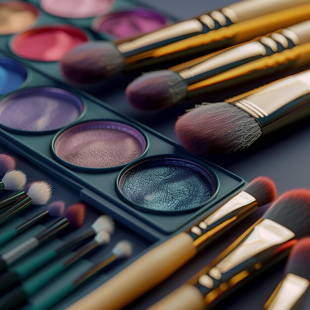 3d rendered photos of detailed cosmetics makeup brushes eyeshadow pallet