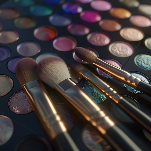 3d rendered photos of detailed cosmetics makeup brushes eyeshadow pallet