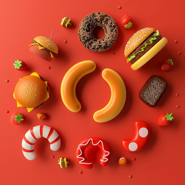 3d rendered photos of flat lay of fast food empty space for text on side or in center