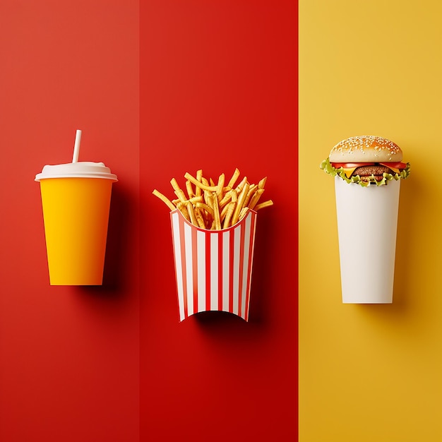 3d rendered photos of flat lay of fast food empty space for text on side or in center