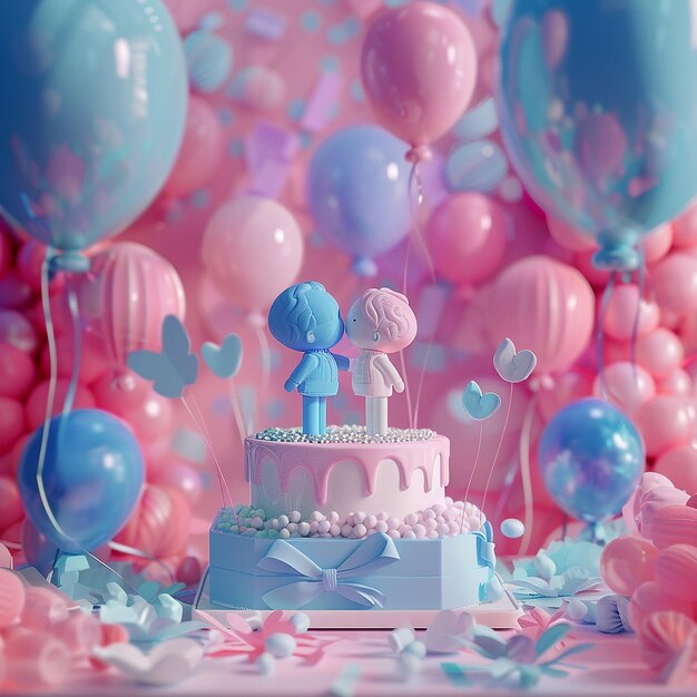 3d rendered photos of Gender Reveal Party surprise concept photography