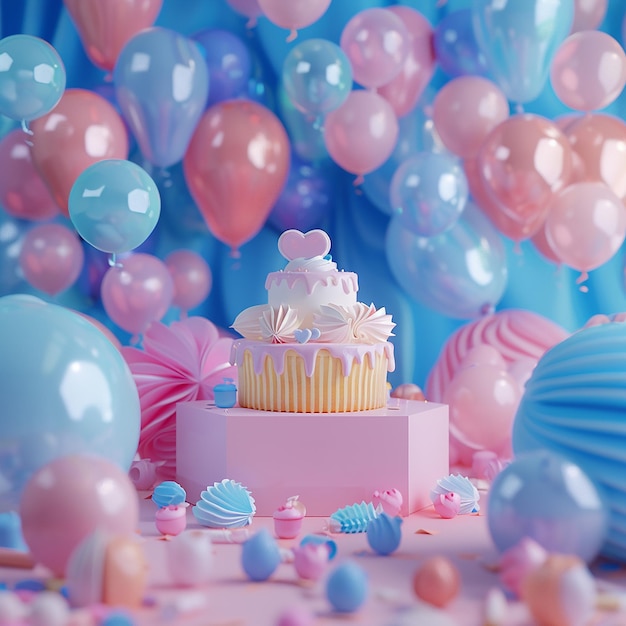 3d rendered photos of Gender Reveal Party surprise concept photography