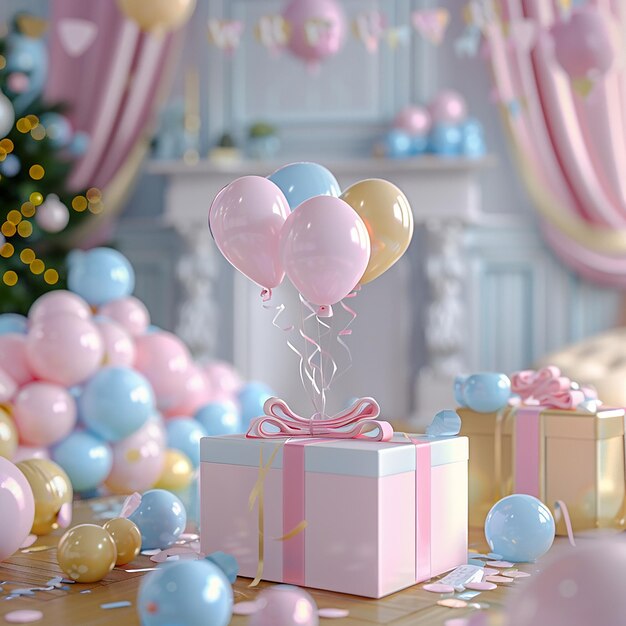 3d rendered photos of Gender Reveal Party surprise concept photography