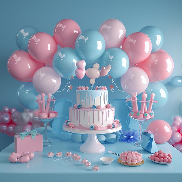 3d rendered photos of Gender Reveal Party surprise concept photography