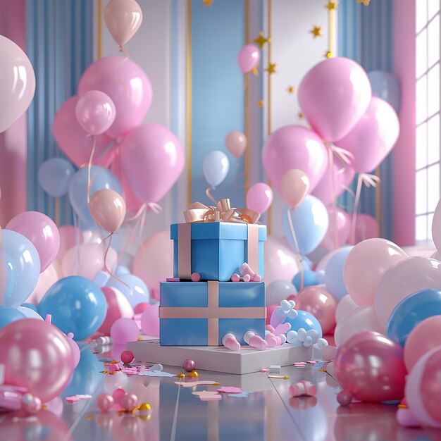 3d rendered photos of Gender Reveal Party surprise concept photography