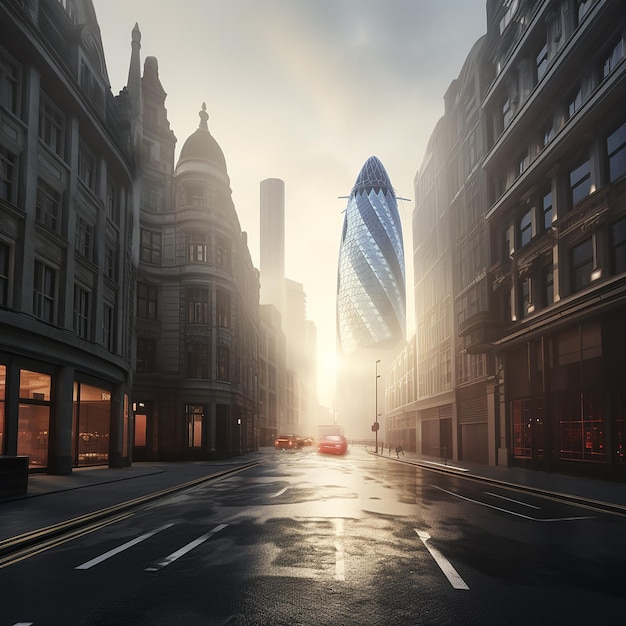 3D RENDERED PHOTOS OF GOOD MORNING FROM CITY OF LONDON FOGGY SKY SCRAPPER