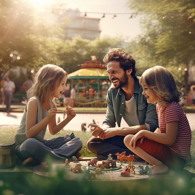 3d rendered photos of happy family enjoying in park