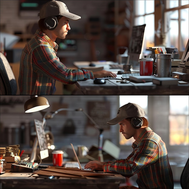 3d rendered photos of hardworking man doing his work