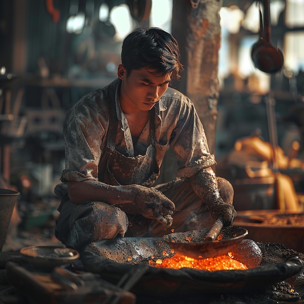 3d rendered photos of hardworking man doing his work