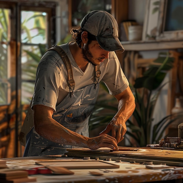 3d rendered photos of hardworking man doing his work